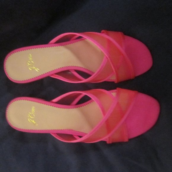 size 9 J.Crew florescent pink FLORENCE sandal slides mules low heel - Picture 2 of 7